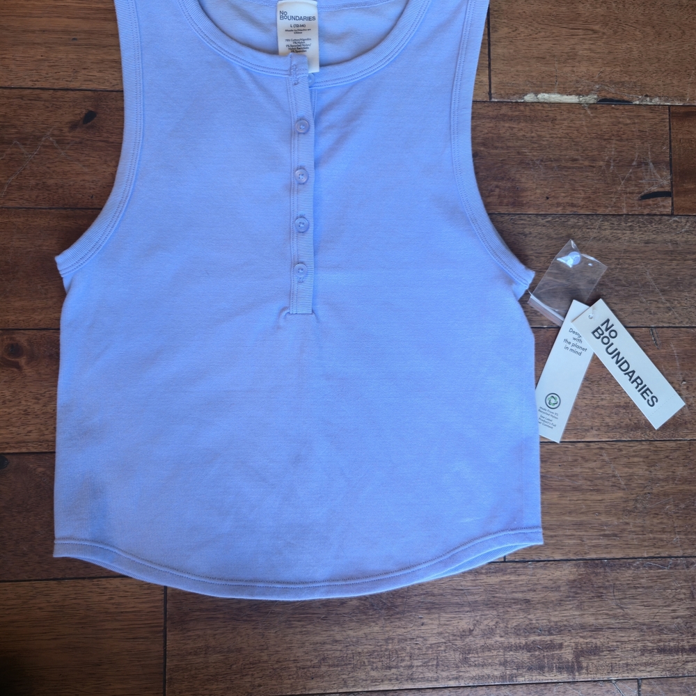 No Boundaries Light Blue Tank Top Juniors Large Crop Top